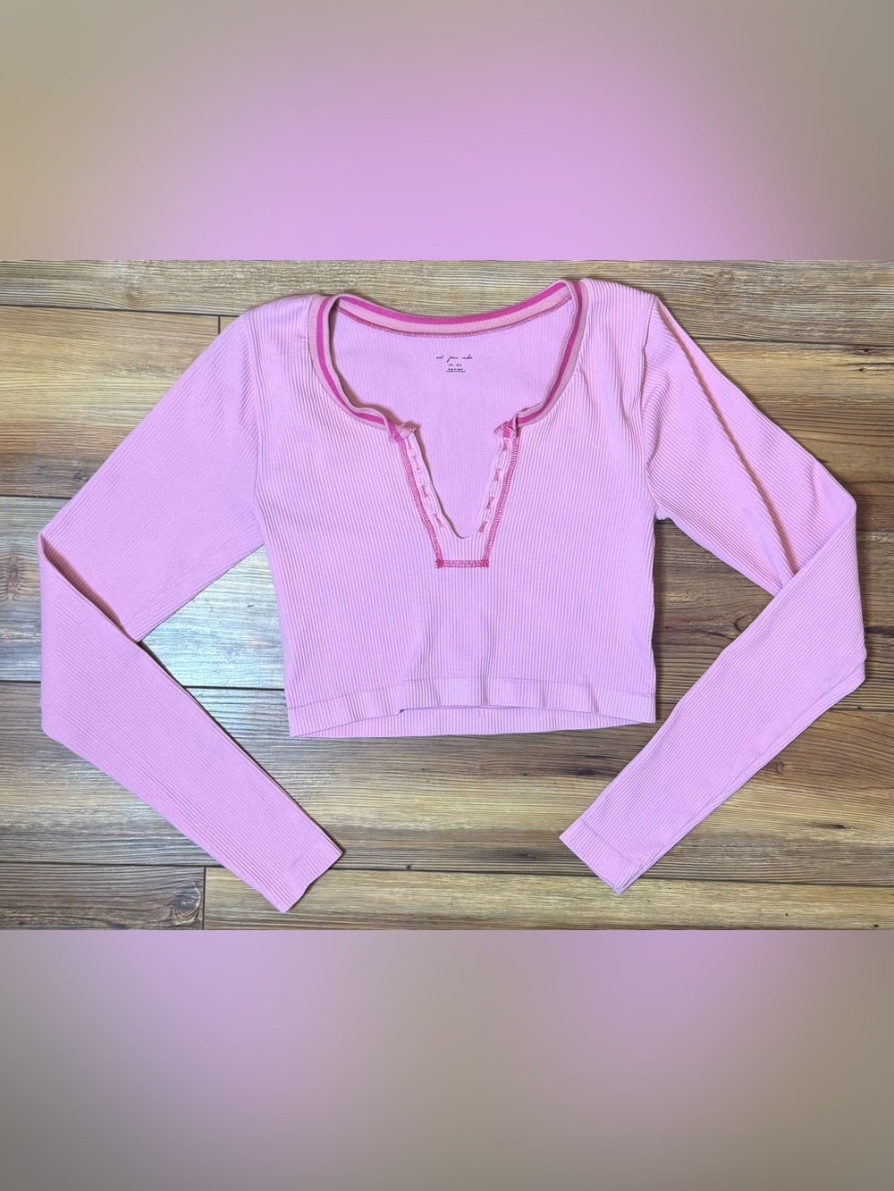 Urban Outfitters Out From Under Pink Ribbed Long-Sleeve Crop Top